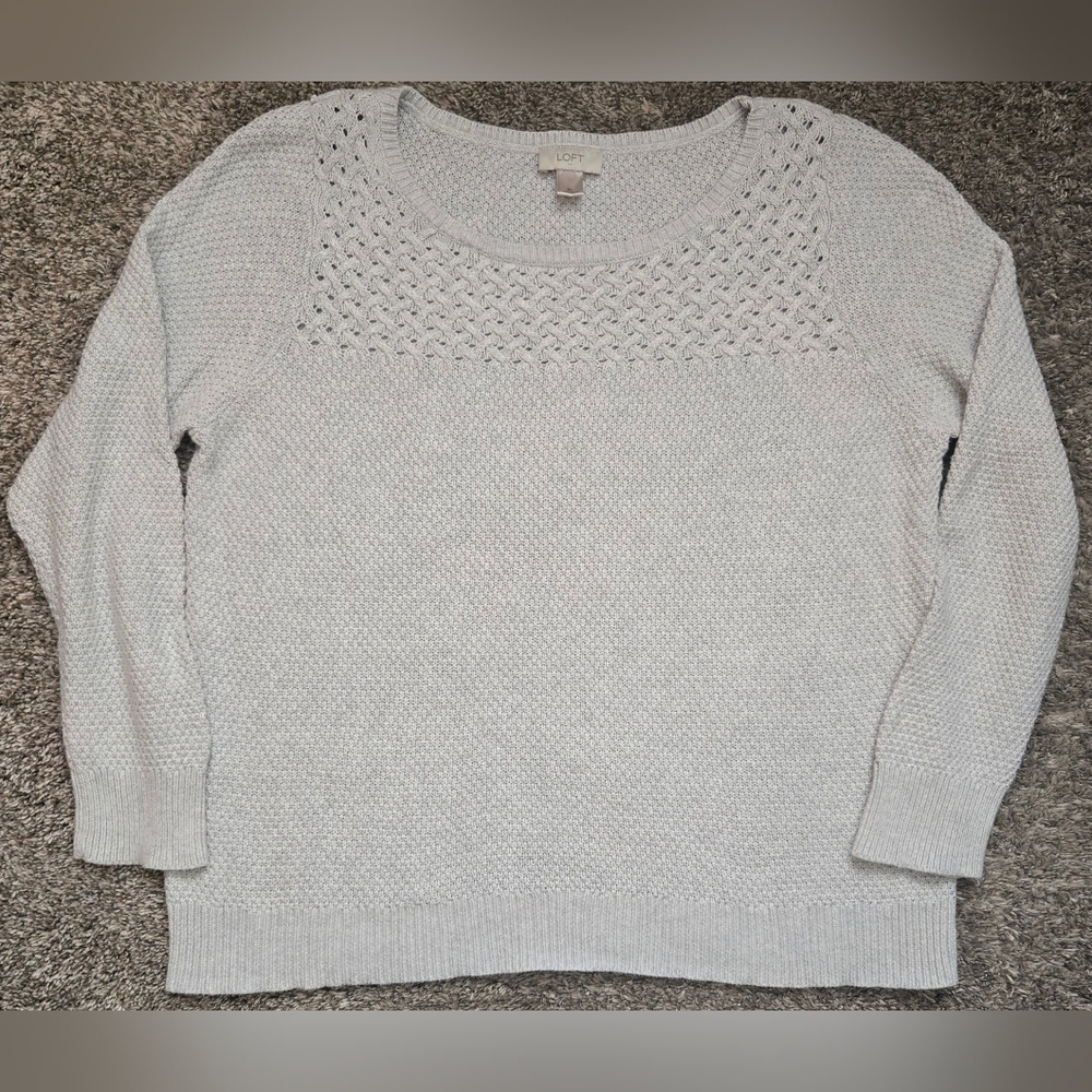 LOFT Women's Soft Gray Textured Crew Neck Sweater Size XL